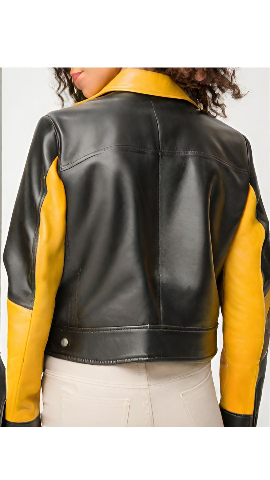 Yellow & Black Leather Jacket For Women