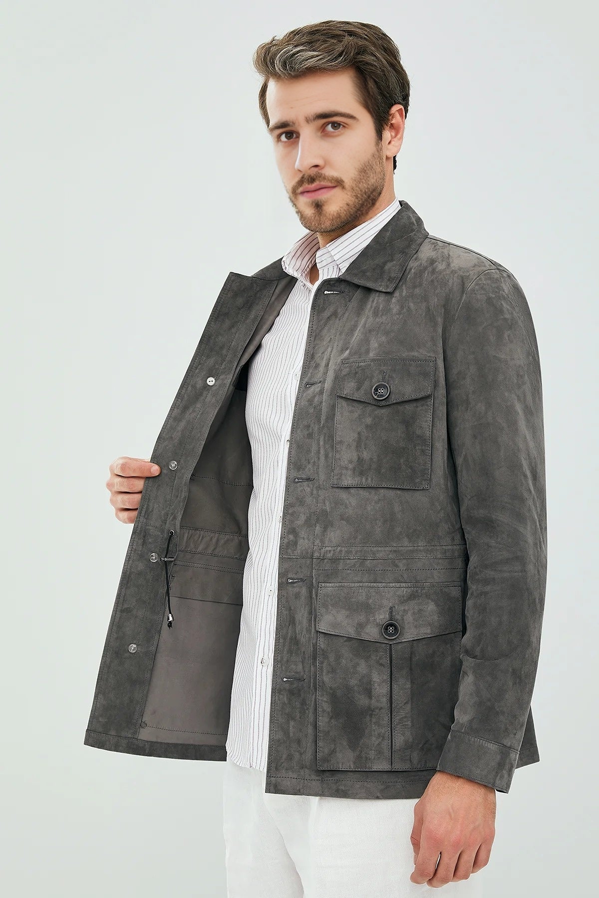 Banocci Suede Grey Stylish Leather Jacket For Men