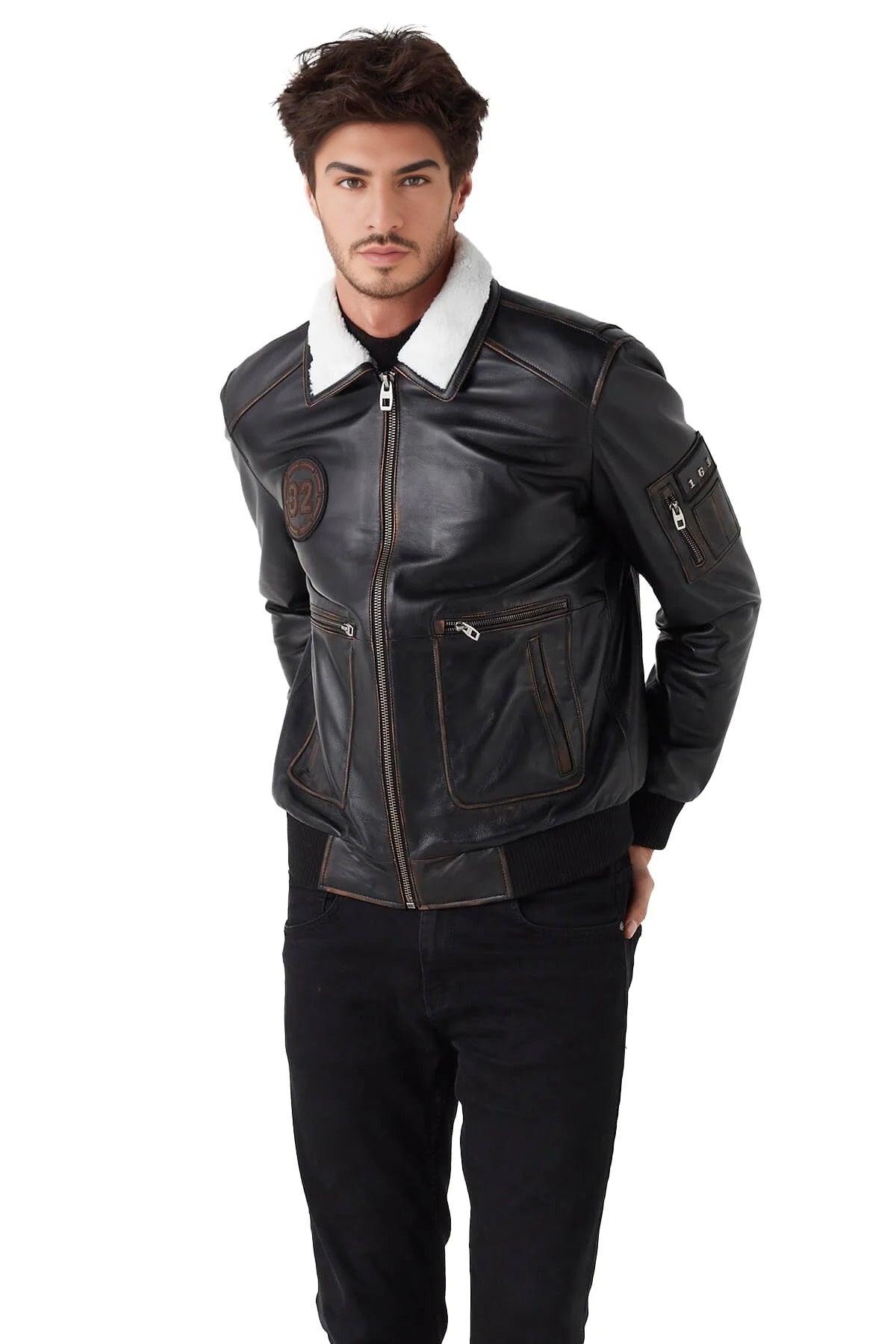 Matteo Black Distressed Leather Jacket For Men