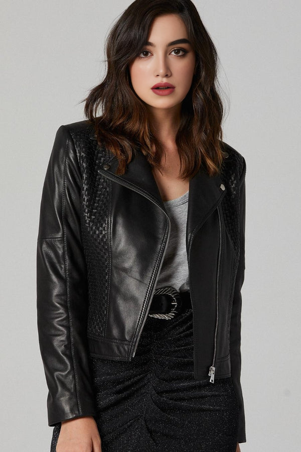 Evelyn Black Slim Fit Leather Jacket For Women