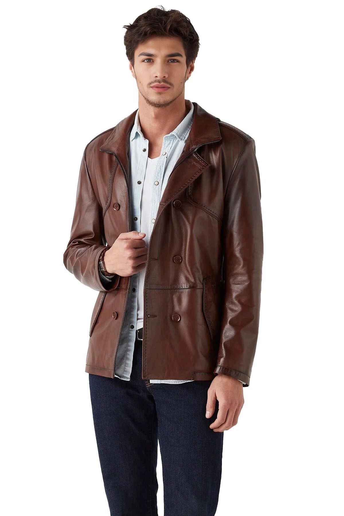 Nathaniel Brown Leather Jacket For Men