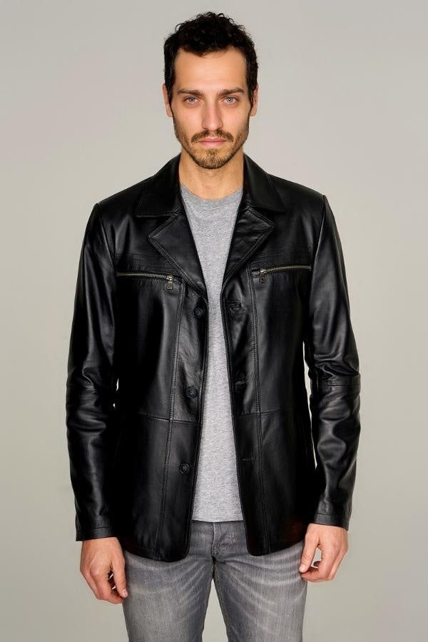 Modern Black Leather Jacket For Men