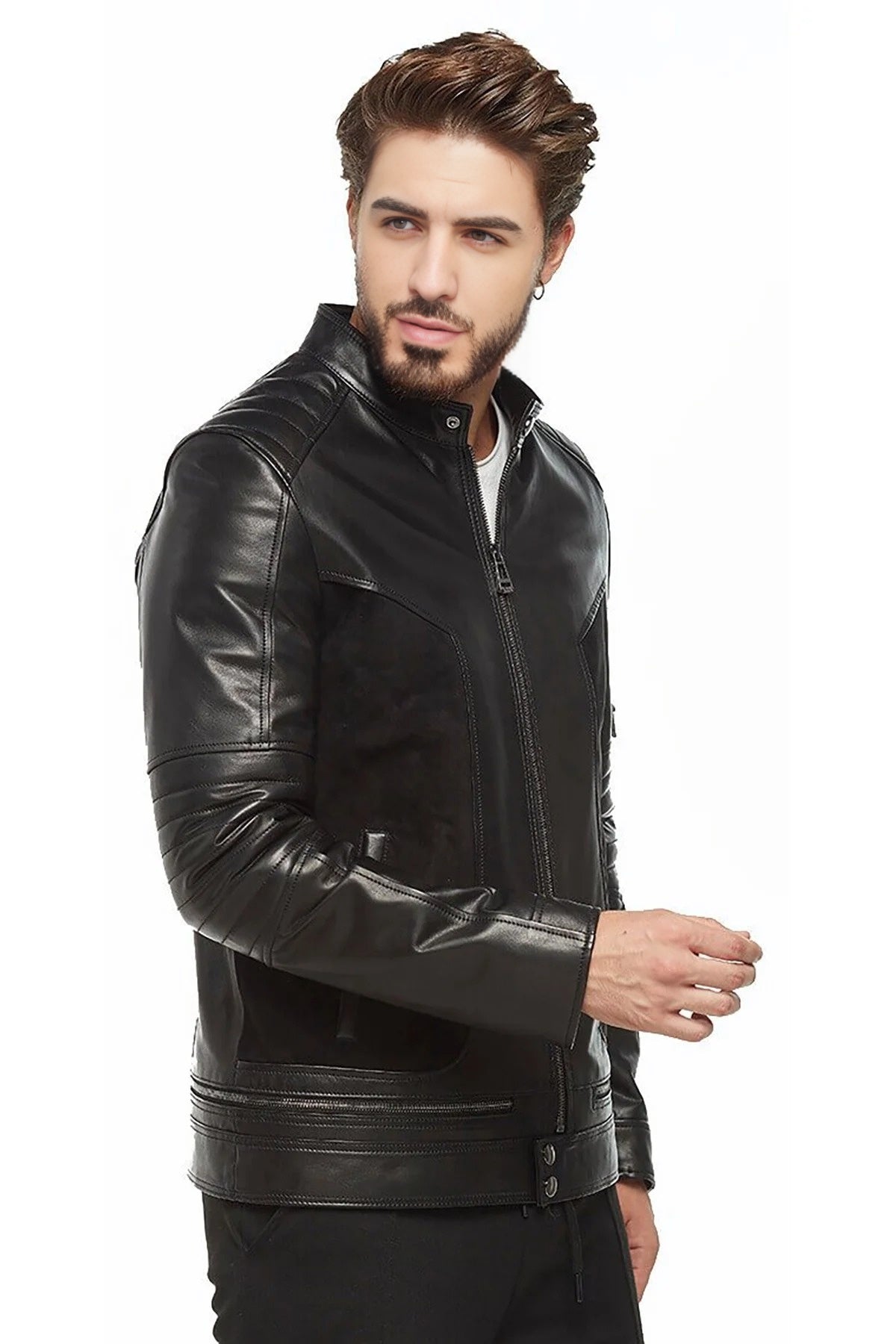 Chris Black Leather Drago Suede Jacket For Men