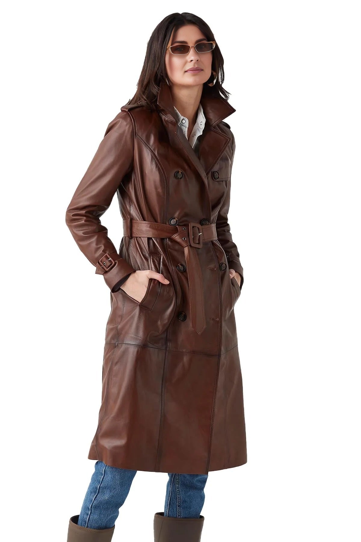 Long Brown Leather Coat For Women