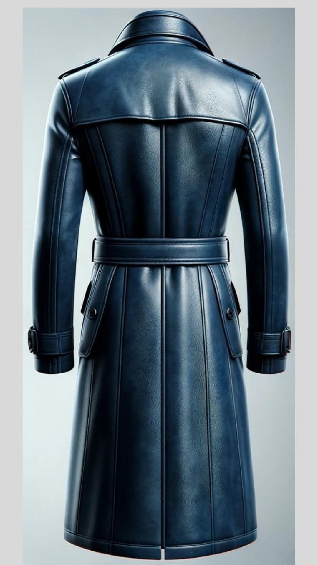 Blue Trench Leather Coat For Men