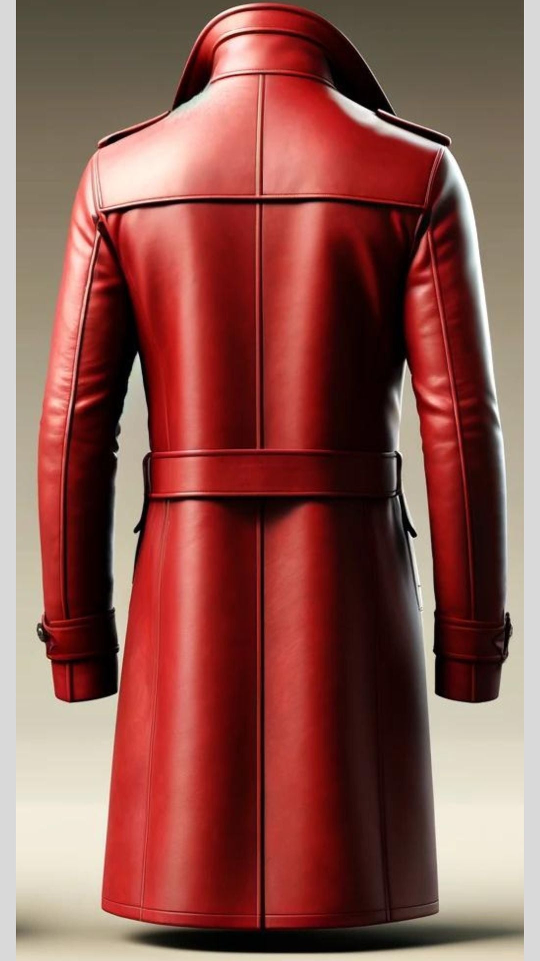 Red Trench Winter Leather Coat For Men