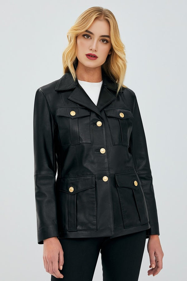 Bella Women Black Leather Coat