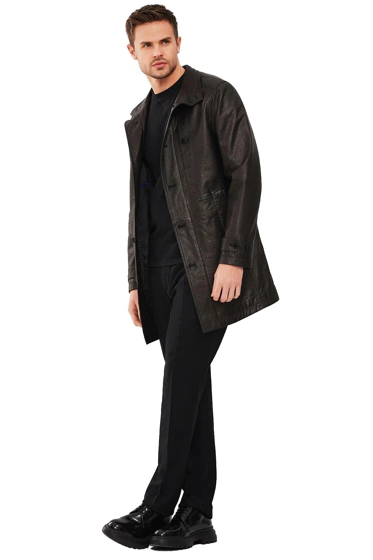 Raymond Dark Brown Long Leather Coat For Men