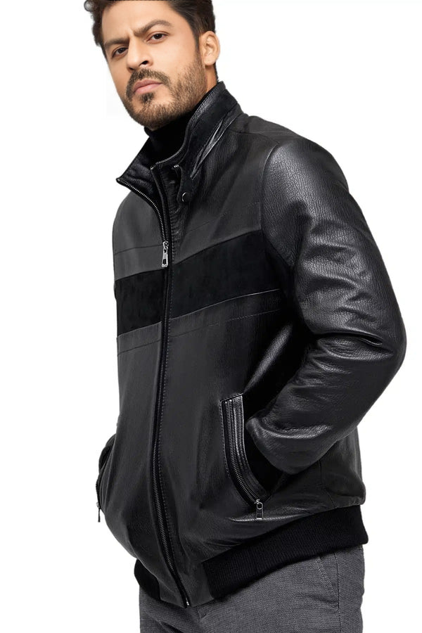 Mark Black Bomber Leather jacket For Men