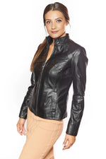 Madeline Black Sheepskin Stylish Leather Jacket For Women