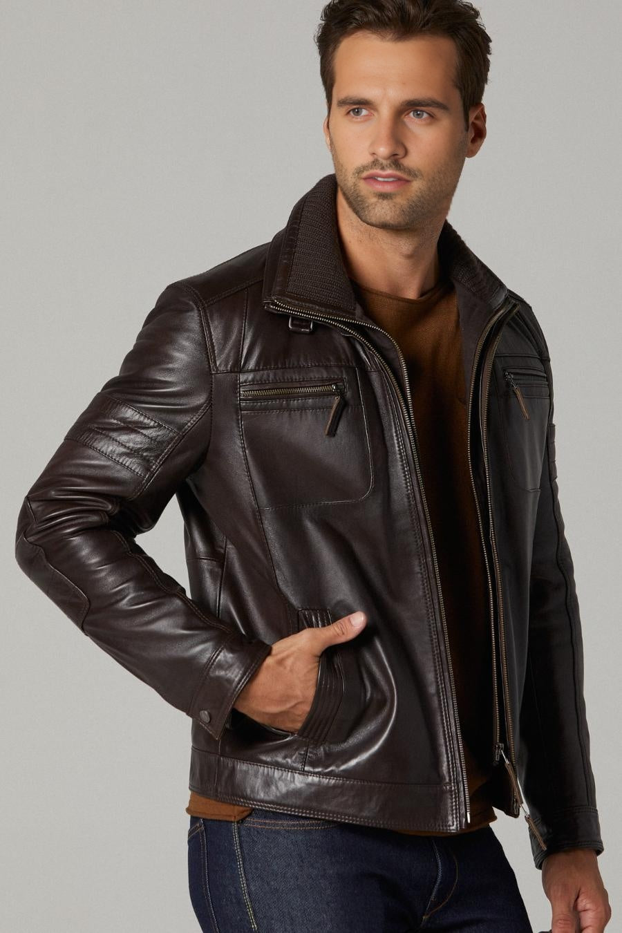Ebony Brown Leather Jacket For Men