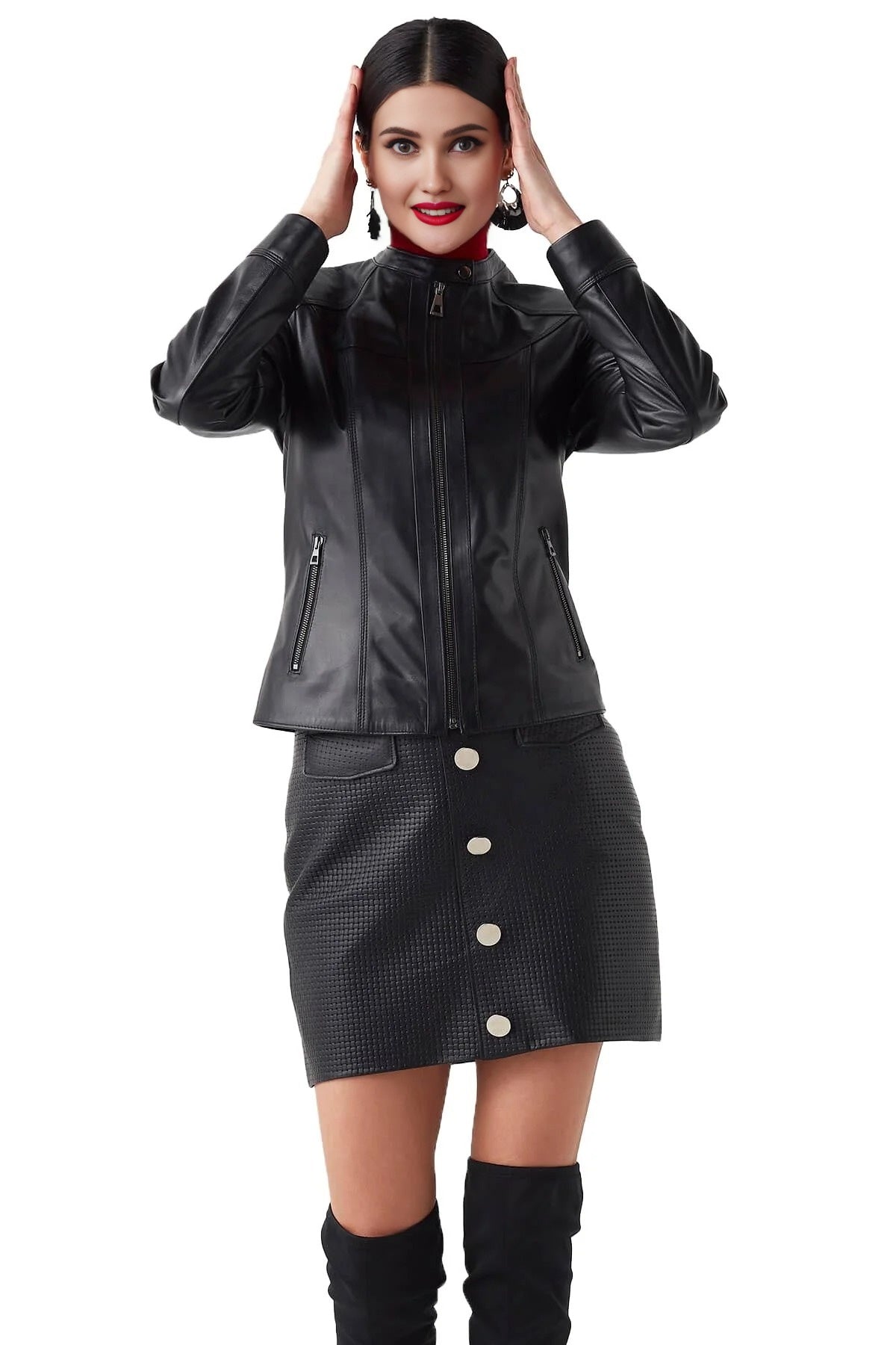 Autumn Black Biker Leather Jacket For Women