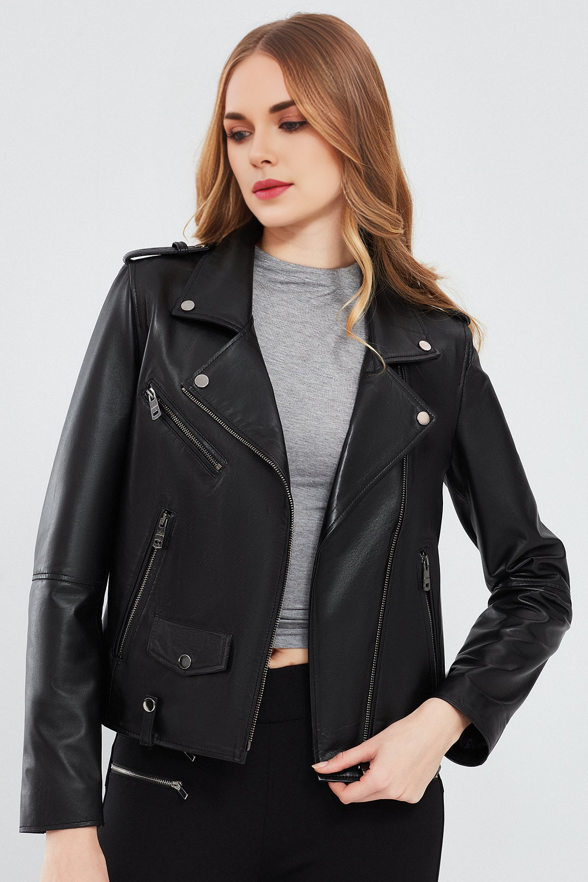 Egoist Biker Black Leather Jacket For Women