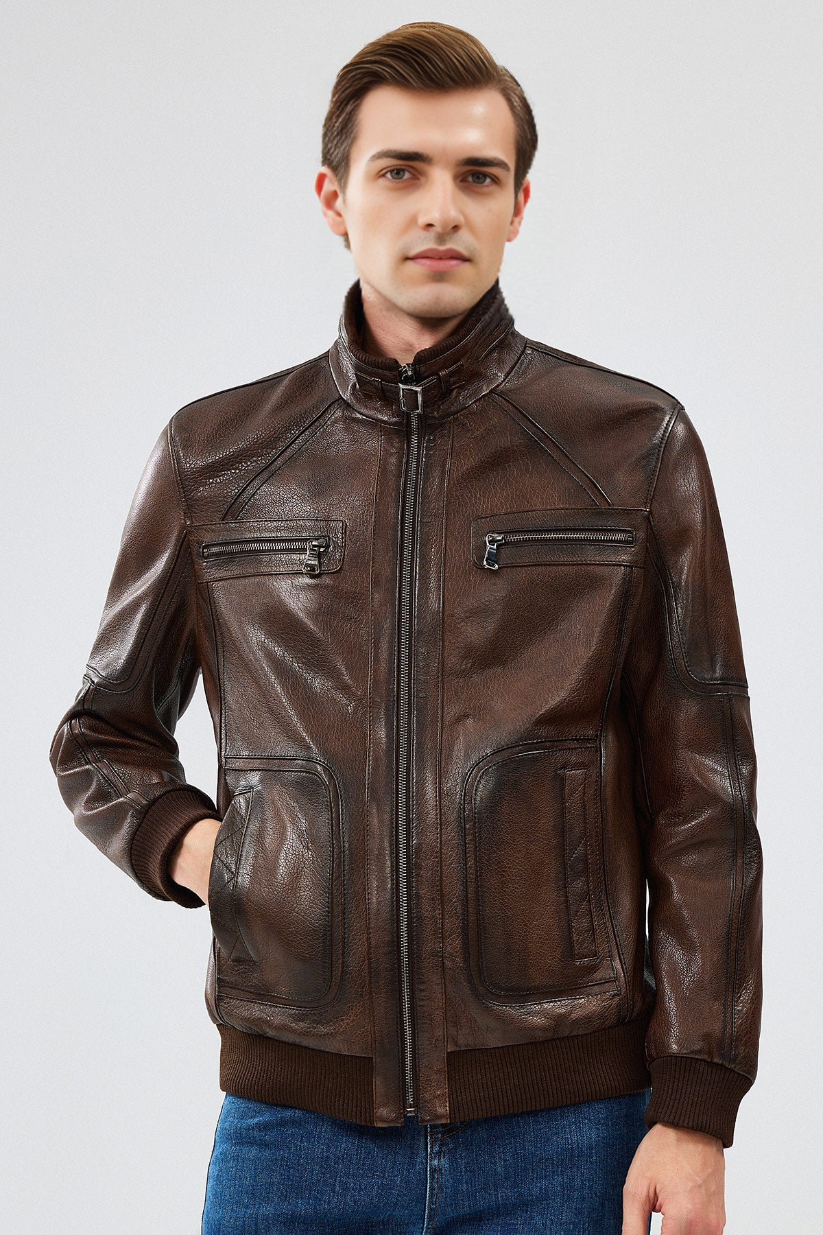 Felix Brown Leather Jacket For Men