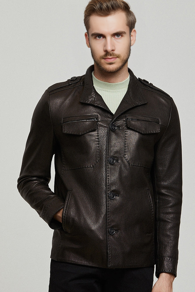 Moreno Sport Black Leather Jacket For Men