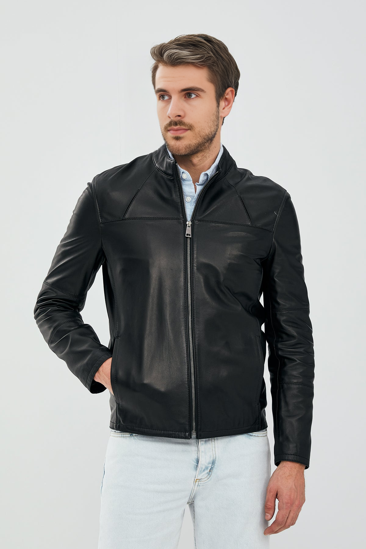 Neymar Black Short Slim-Fit Leather Jacket For Men