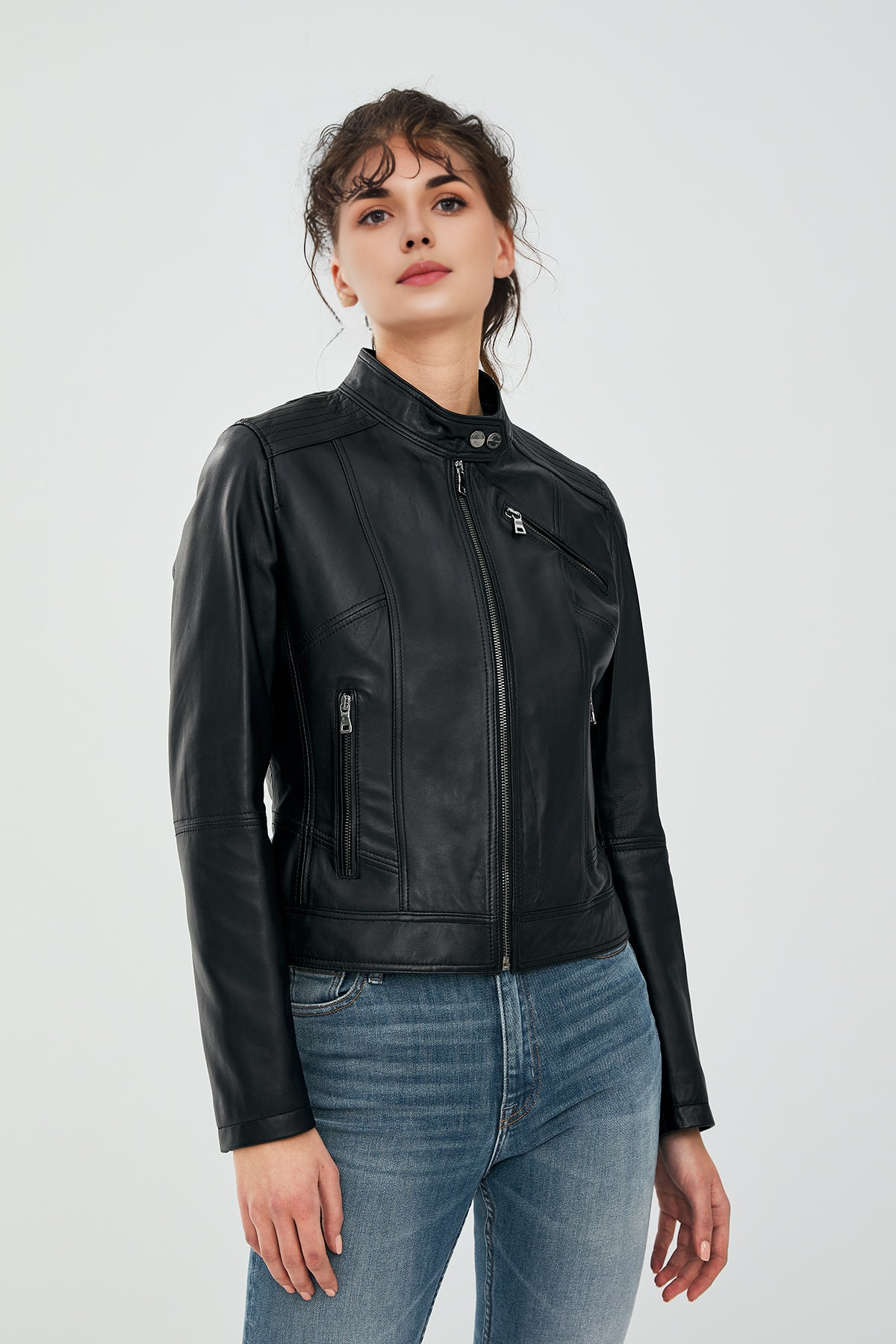 Kylie Black Short Leather Jacket For Women