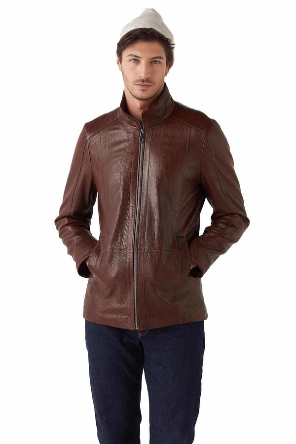 Brown Modern Leather Jacket For Men