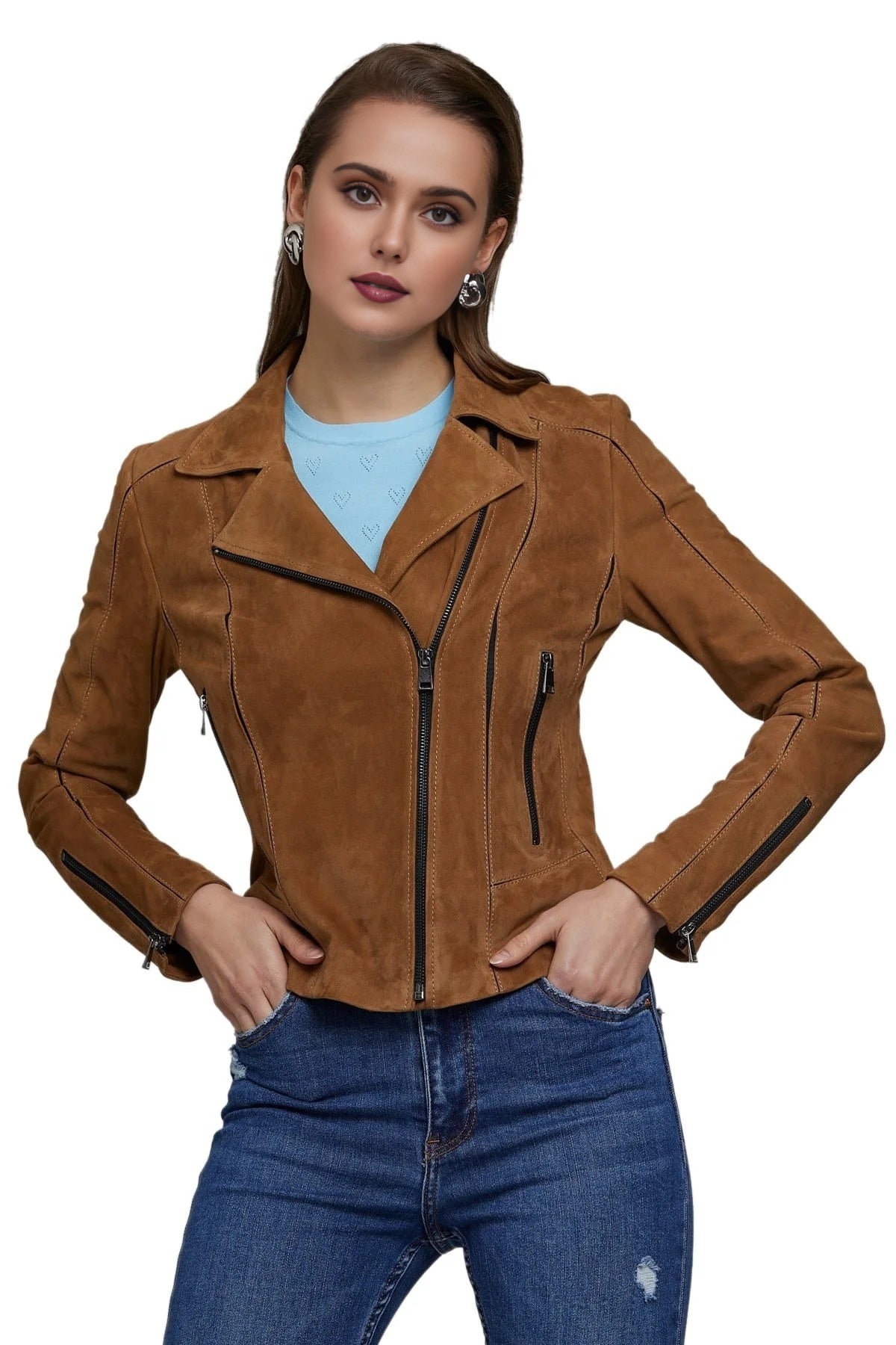 Brown Suede Leather Jacket For Women