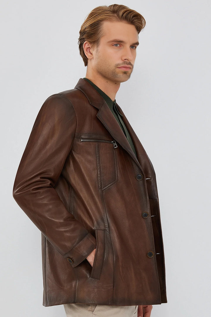 Barnard Slim Fit Brown Leather Jacket For Men – Distressed Jackets