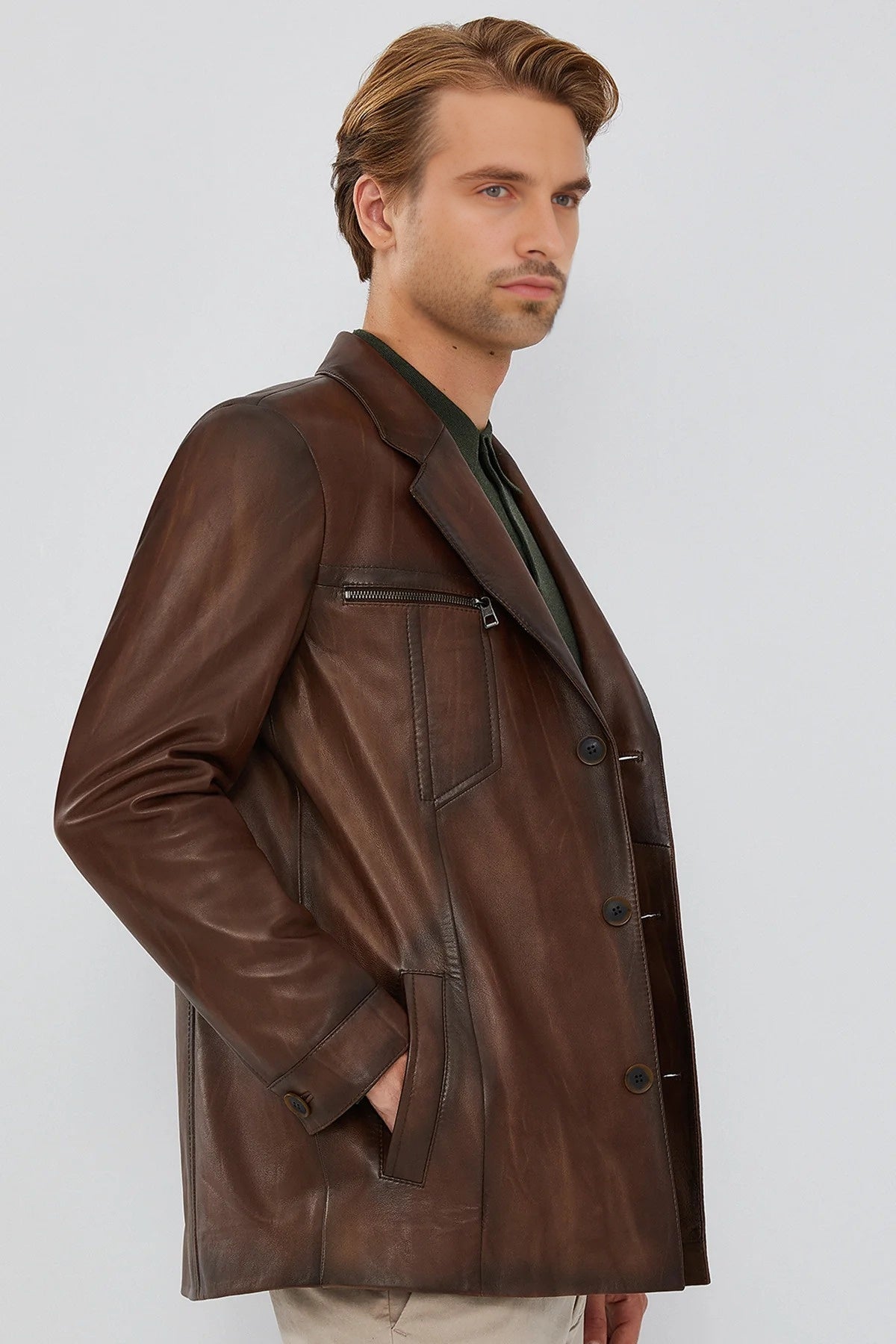 Barnard Slim Fit Brown Leather Jacket For Men