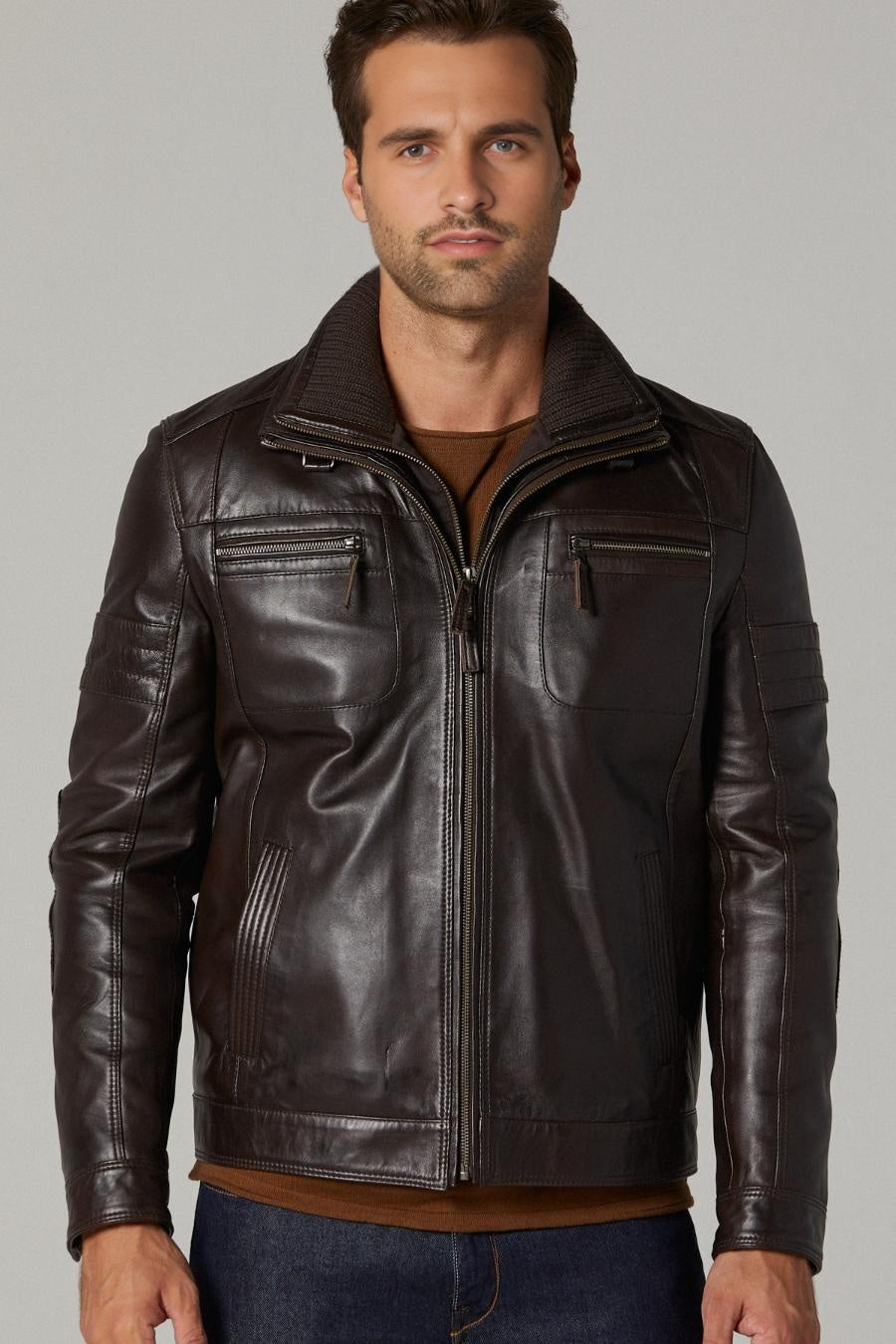 Ebony Brown Leather Jacket For Men