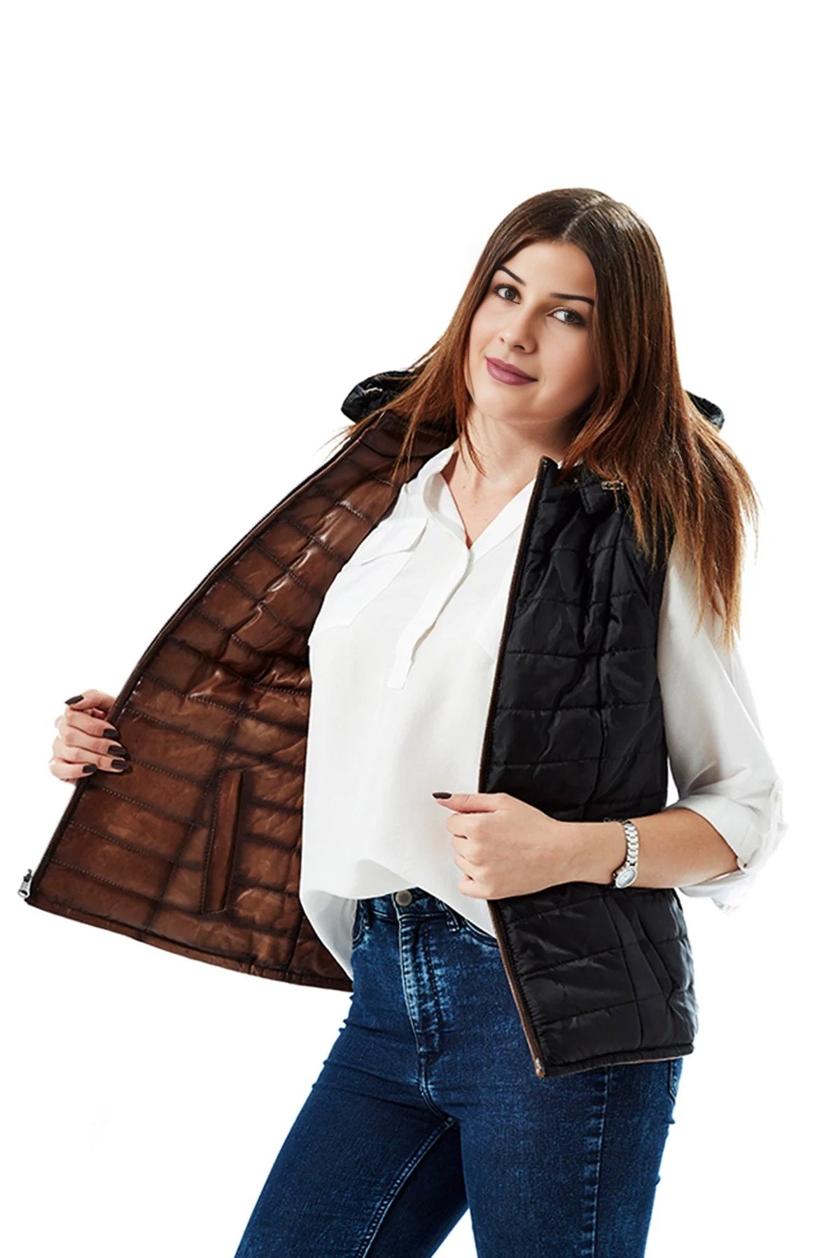 Hadley Black Leather Vest For Women