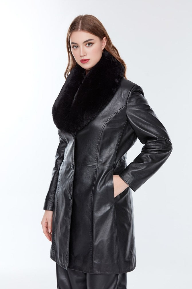 Alice Black Leather Coat for Women