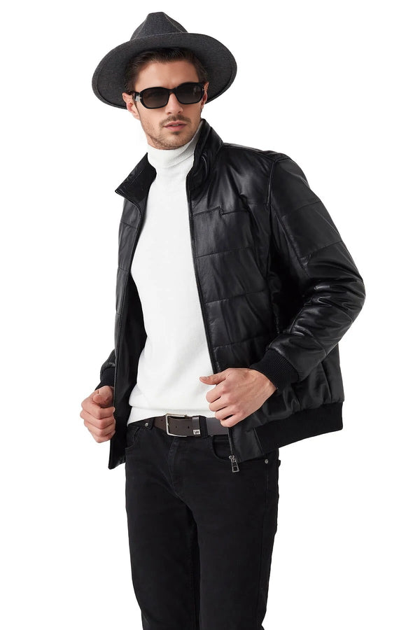 Levi Black Bomber Leather Jacket For Men