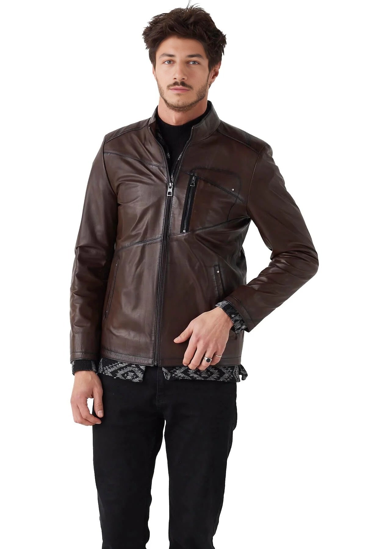 Dereck Brown Slim Fit Real Leather Jacket For Men