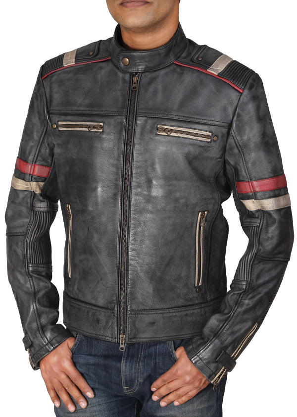 Retro Distressed Black Leather Jacket For Men