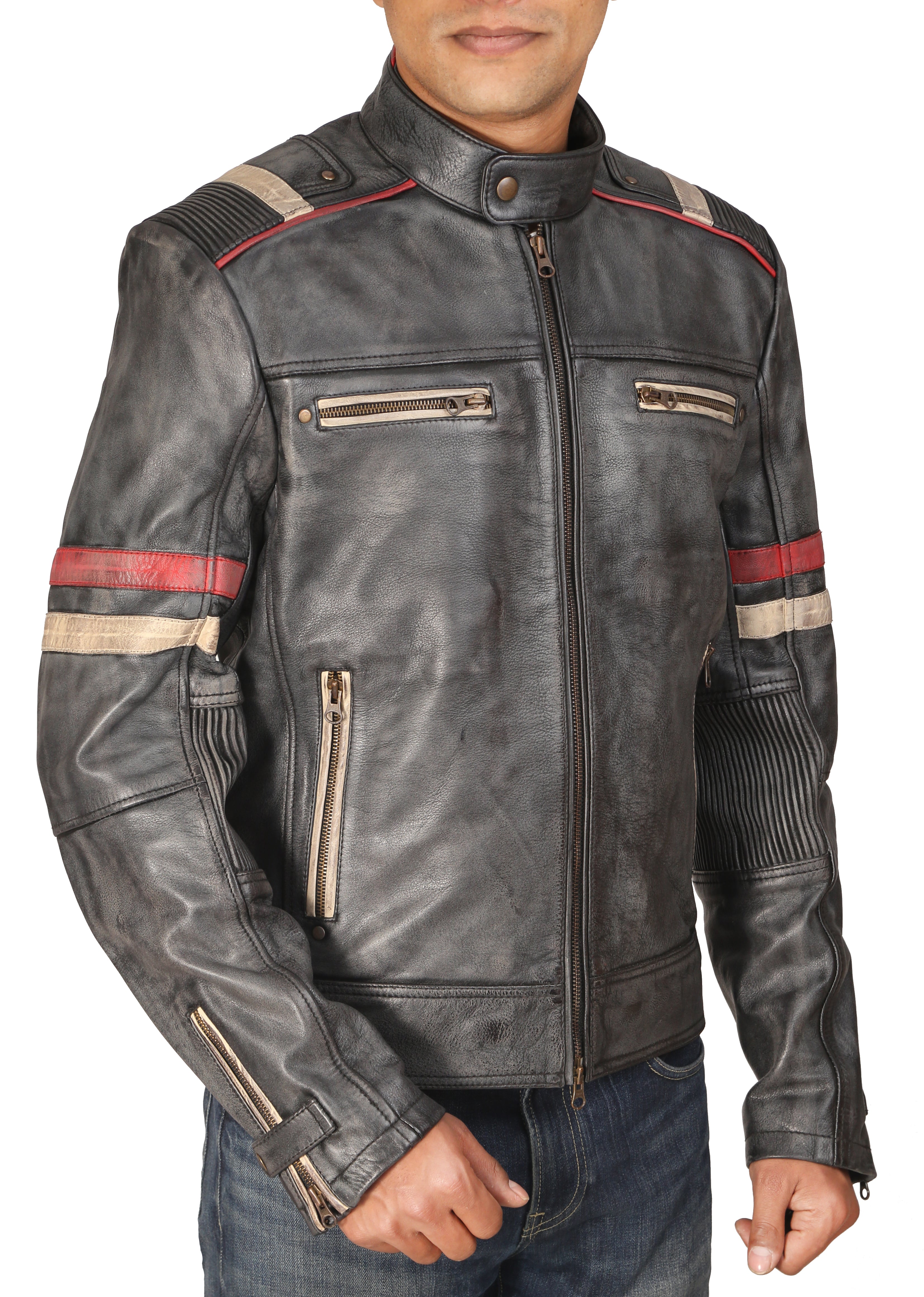 Retro Distressed Black Leather Jacket For Men