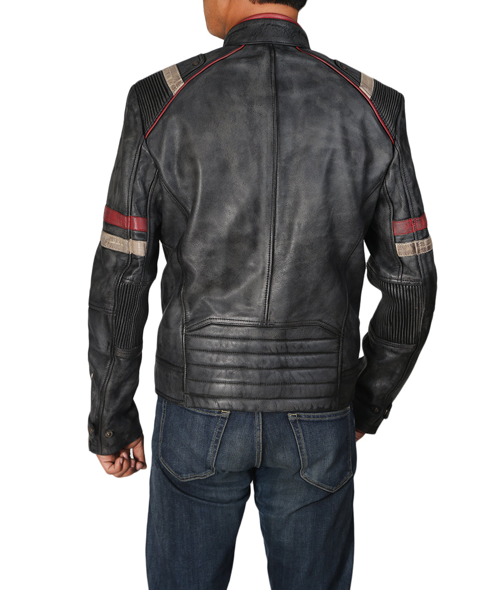 Retro Distressed Black Leather Jacket For Men