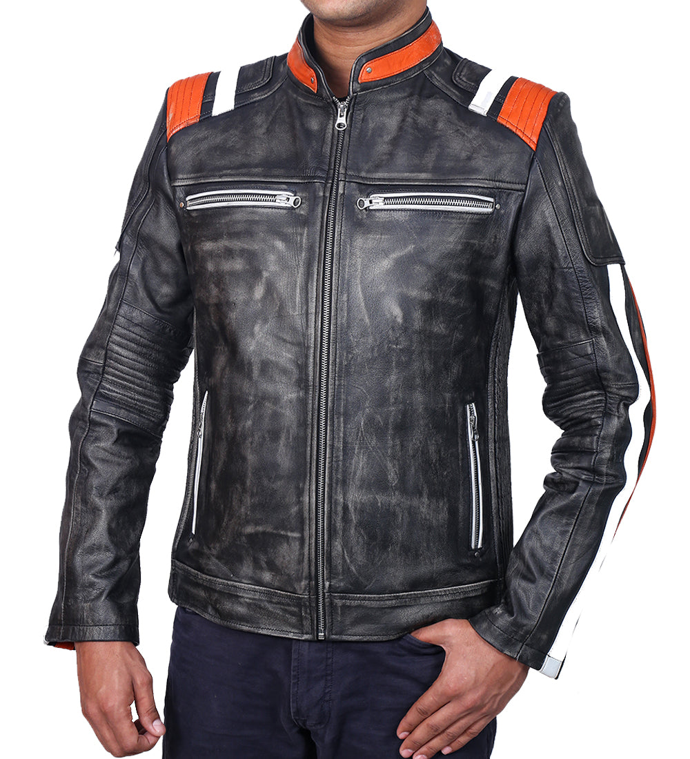 Retro Black Distressed Leather Jacket For Men