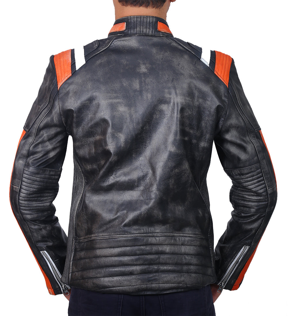 Retro Black Distressed Leather Jacket For Men