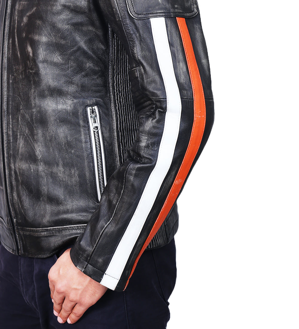 Retro Black Distressed Leather Jacket For Men