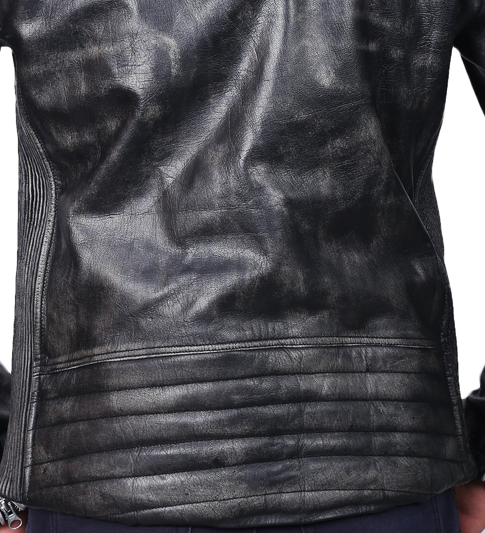 Retro Black Distressed Leather Jacket For Men