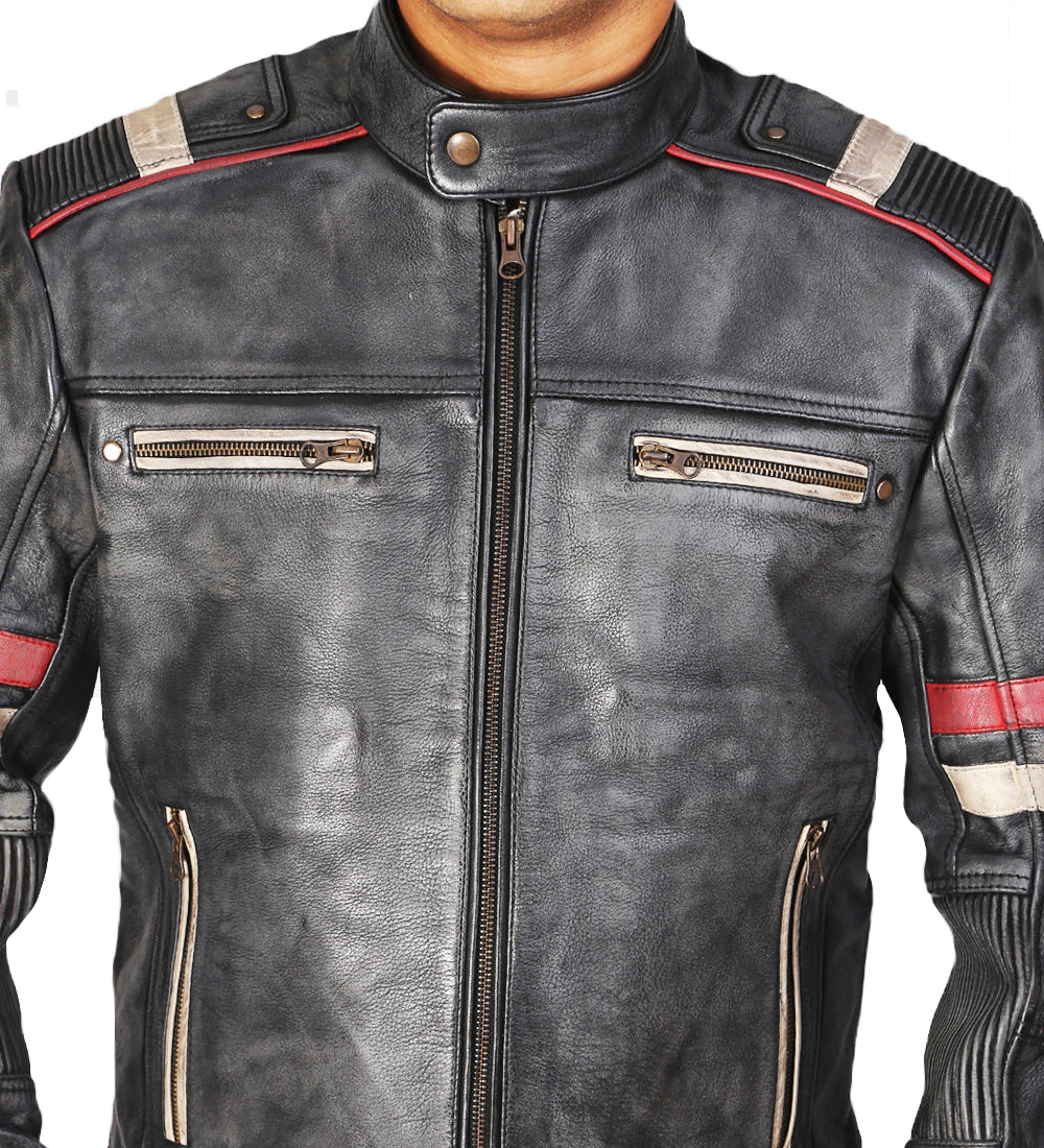 Retro Distressed Black Leather Jacket For Men