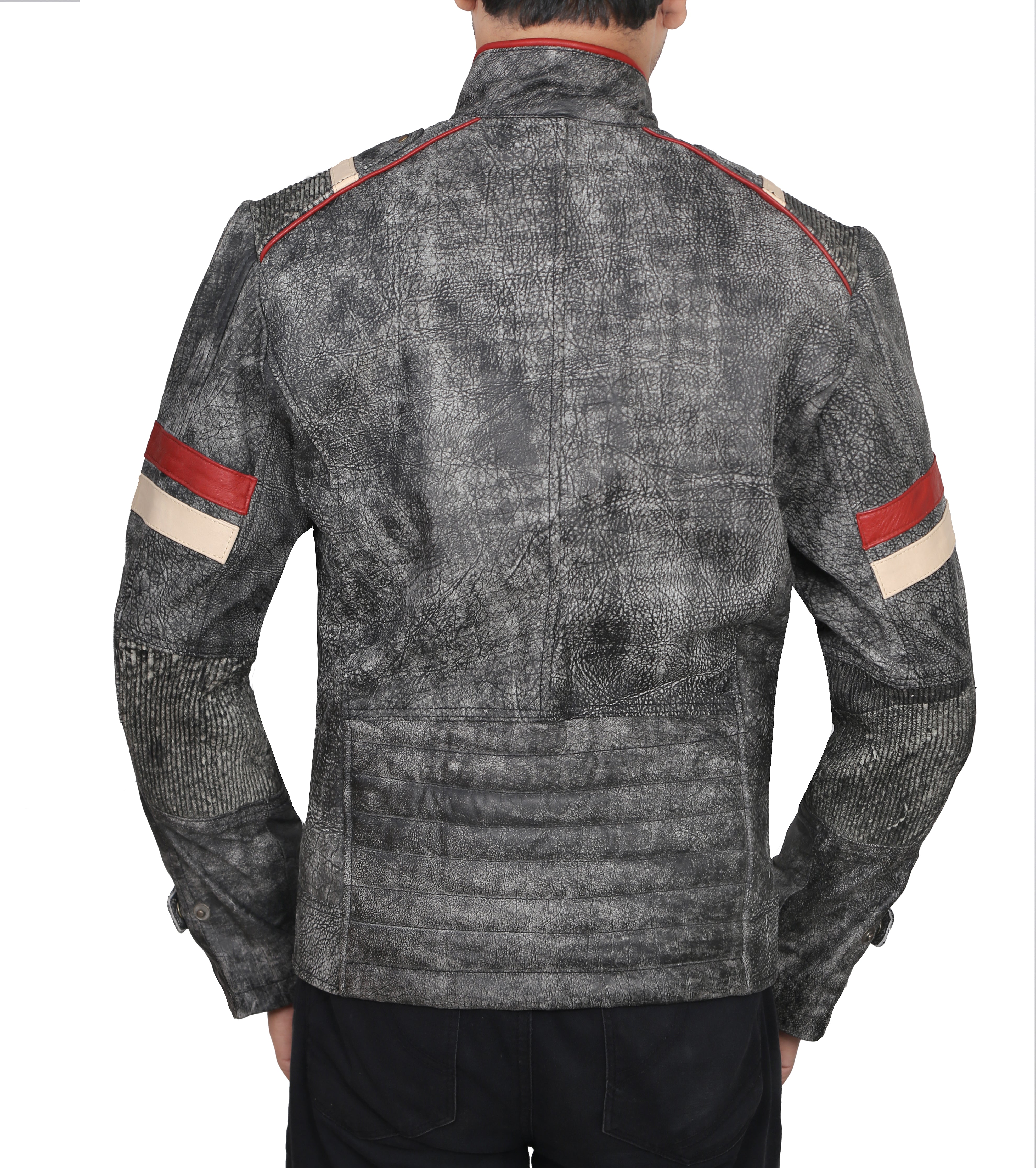Retro Distressed Grey Leather Jacket for Men