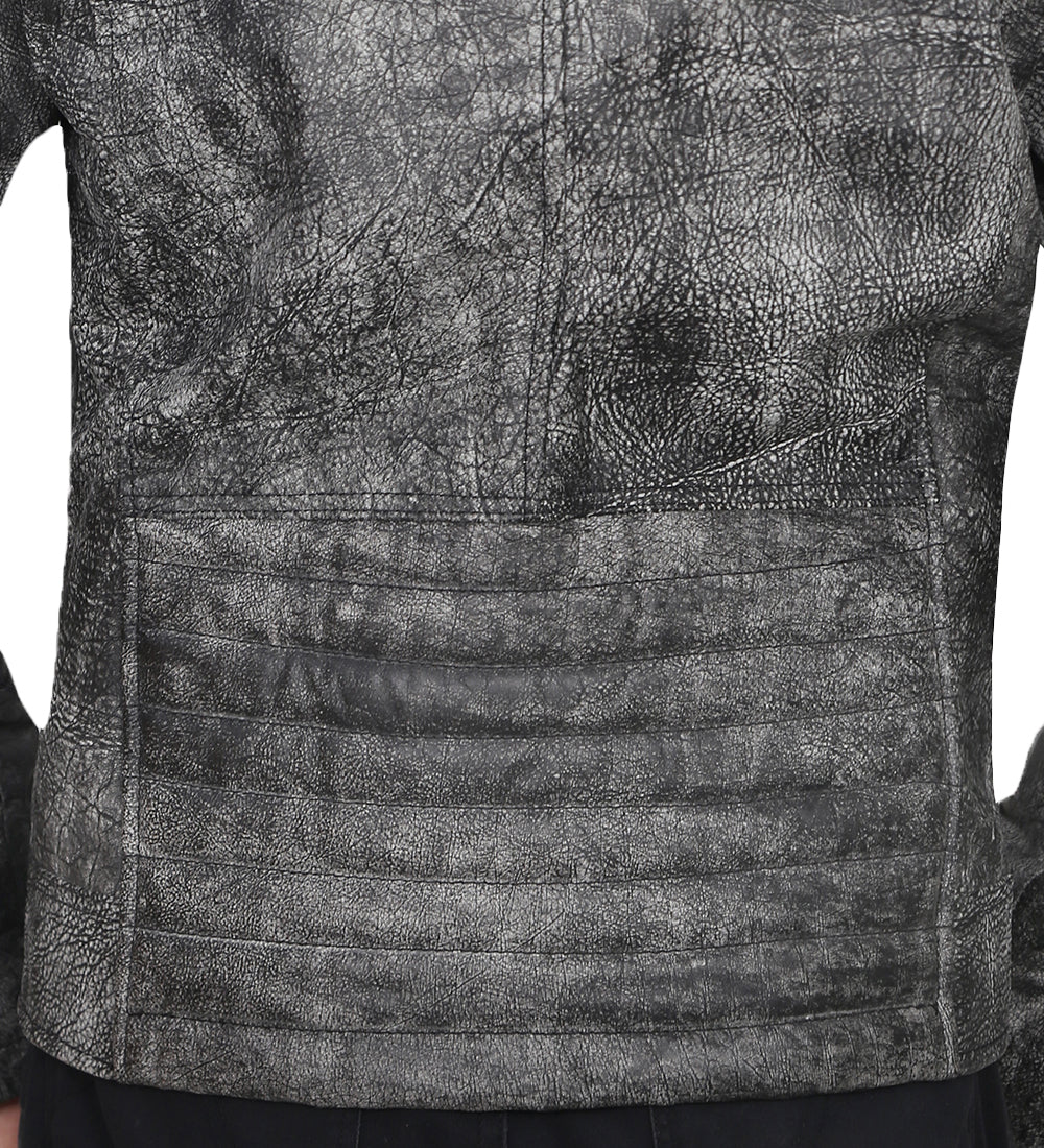 Retro Distressed Grey Leather Jacket for Men