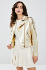 Lady Brando Golden Biker Leather Jacket