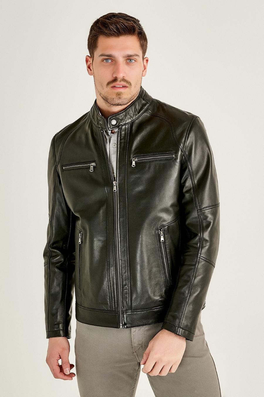 Classic Moto Black Stylish Leather Jacket For Men
