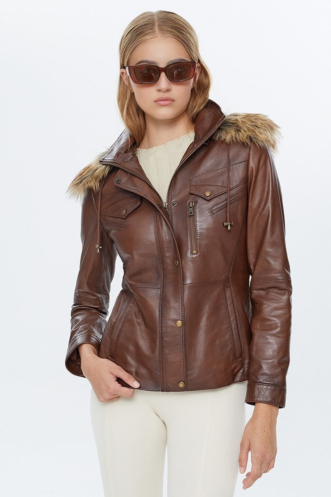 Women Brown Leather Jacket