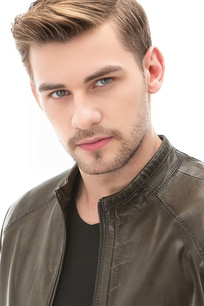 Peter Dark Green Biker Racer Leather Jacket For Men