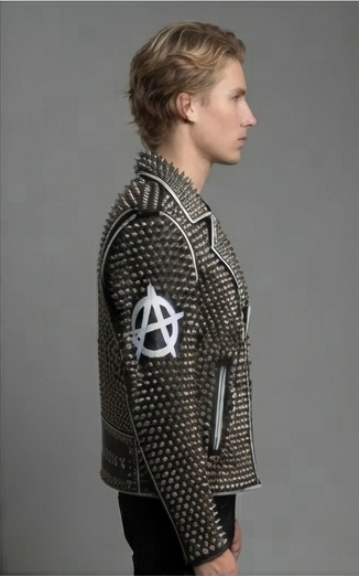 Men's Studded Leather Jacket Punk Skull UV Printed Coat