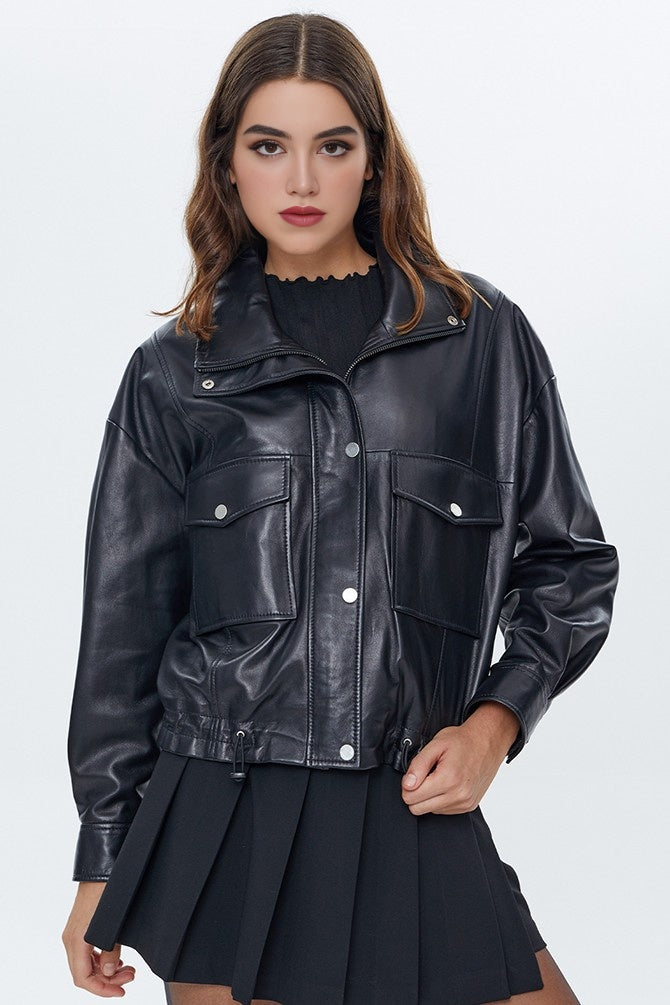 Dora Black Leather Jacket for Women