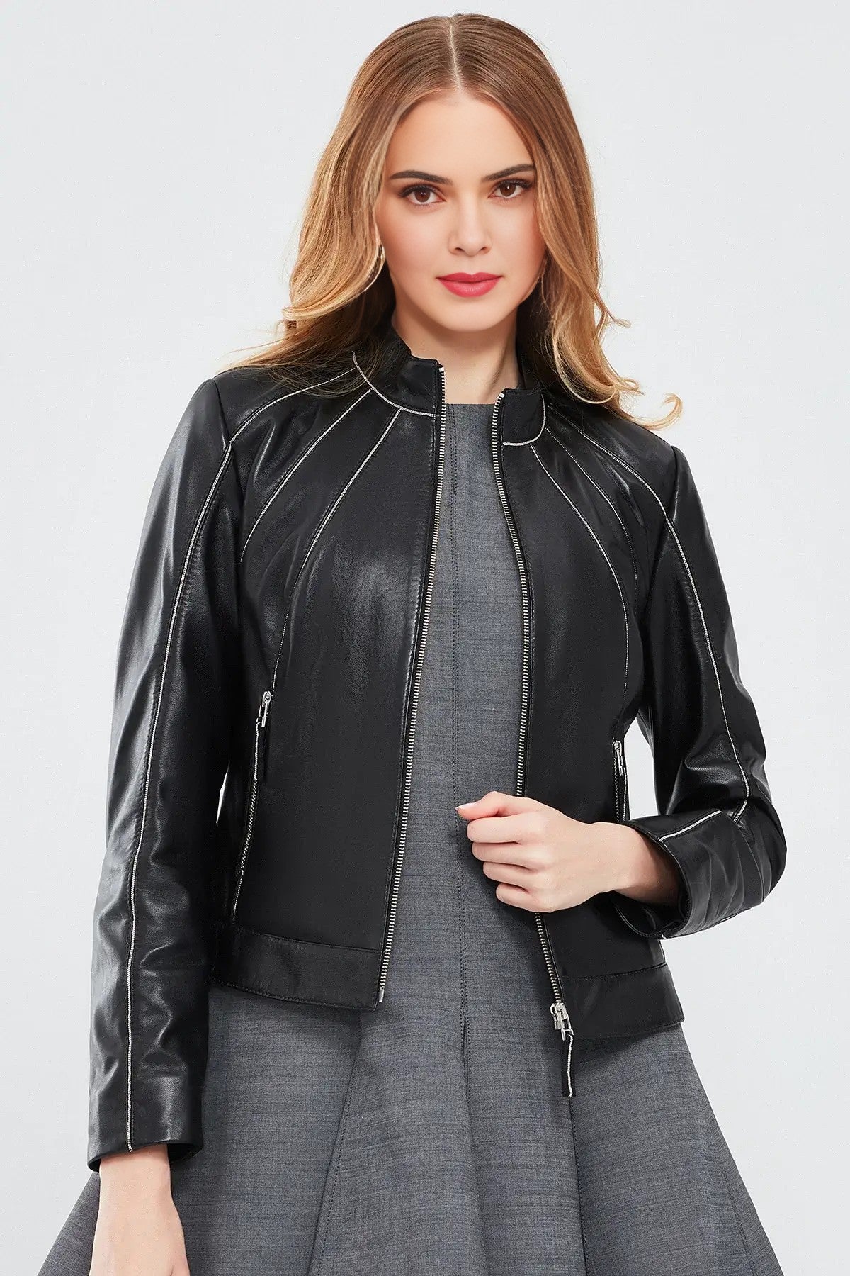 Black Rebel Distressed Short Leather Jacket for Women