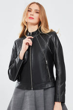 Black Rebel Distressed Short Leather Jacket for Women