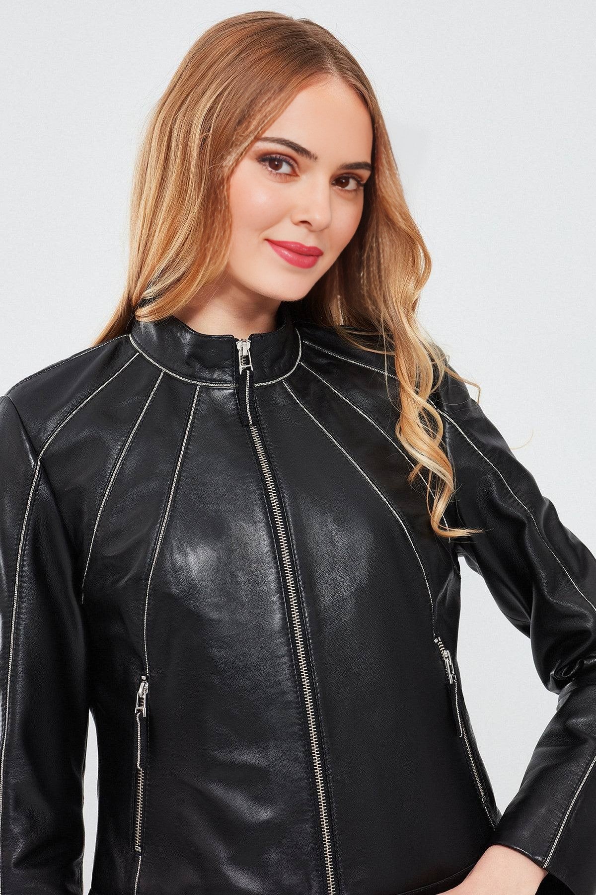 Black Rebel Distressed Short Leather Jacket for Women