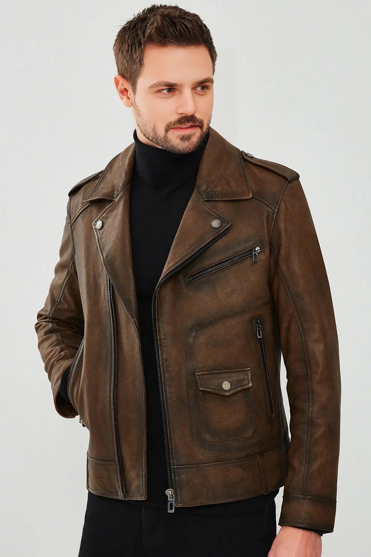 Vintage Warrior Distressed Brown Leather Jacket